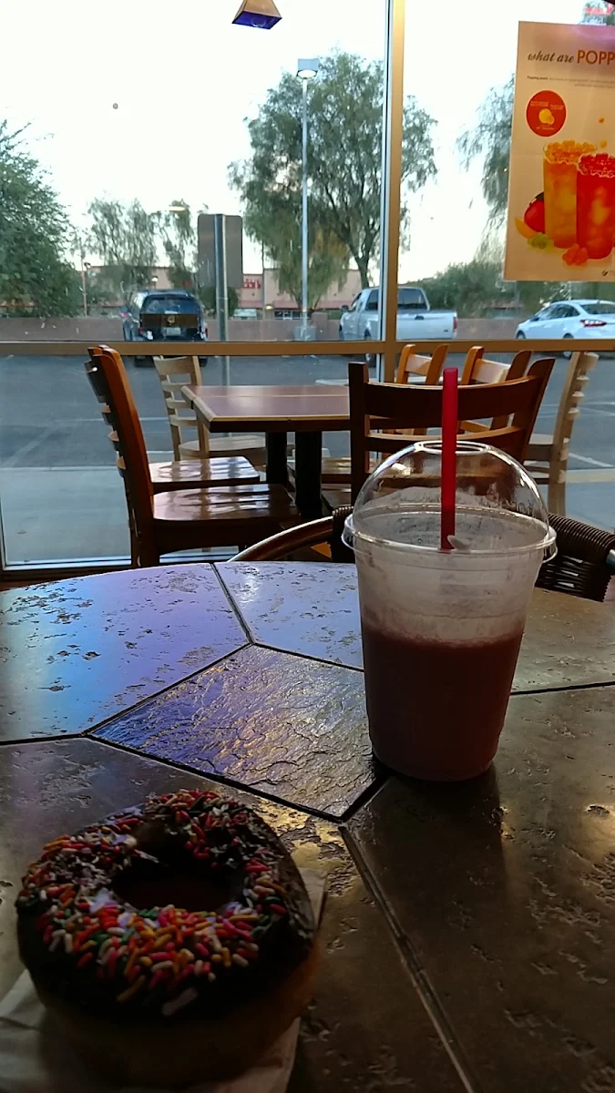 Sprinkles Covered Chocolate Donut & Smoothie
