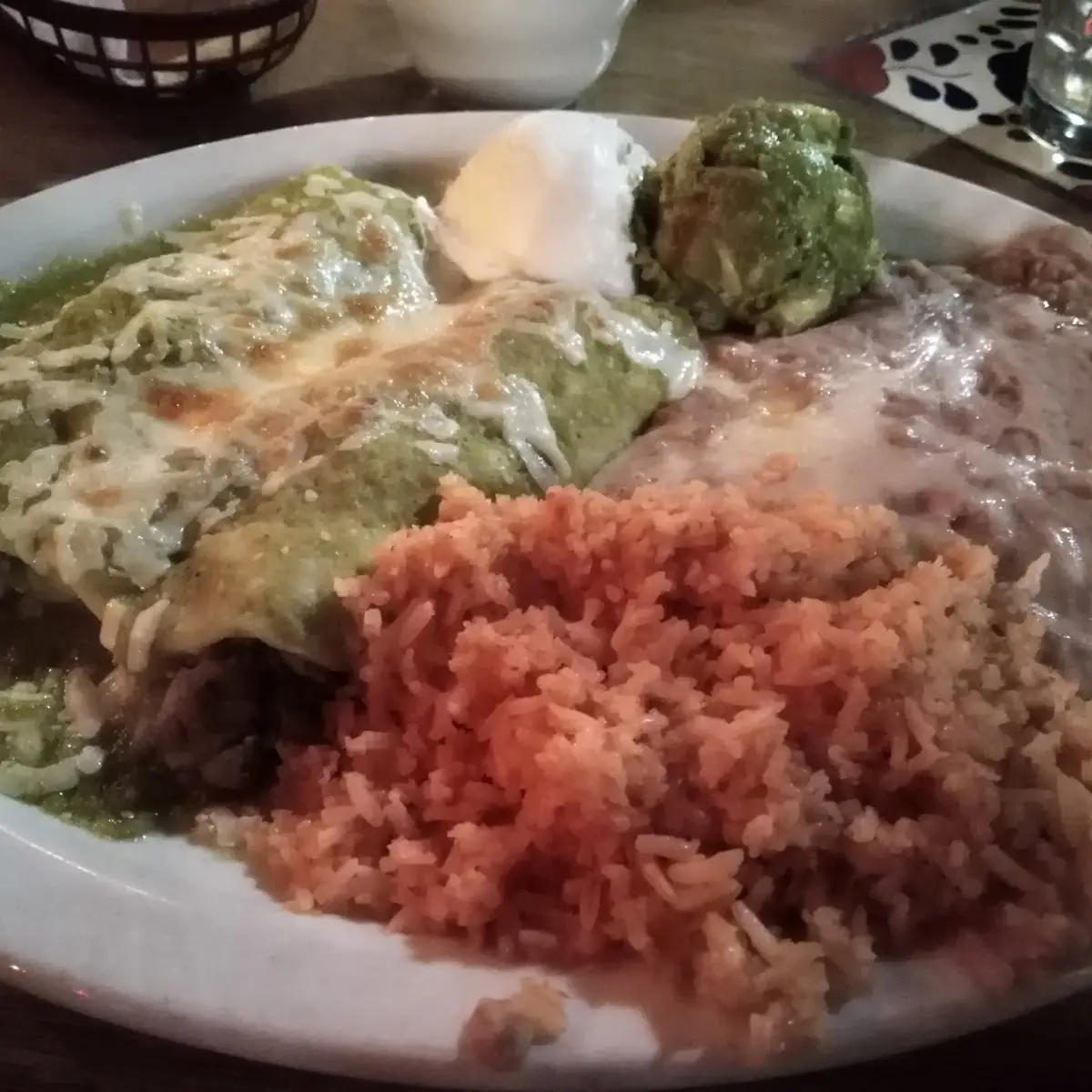 Two Cheese Enchiladas Rancheras with Guacamole Y Crema