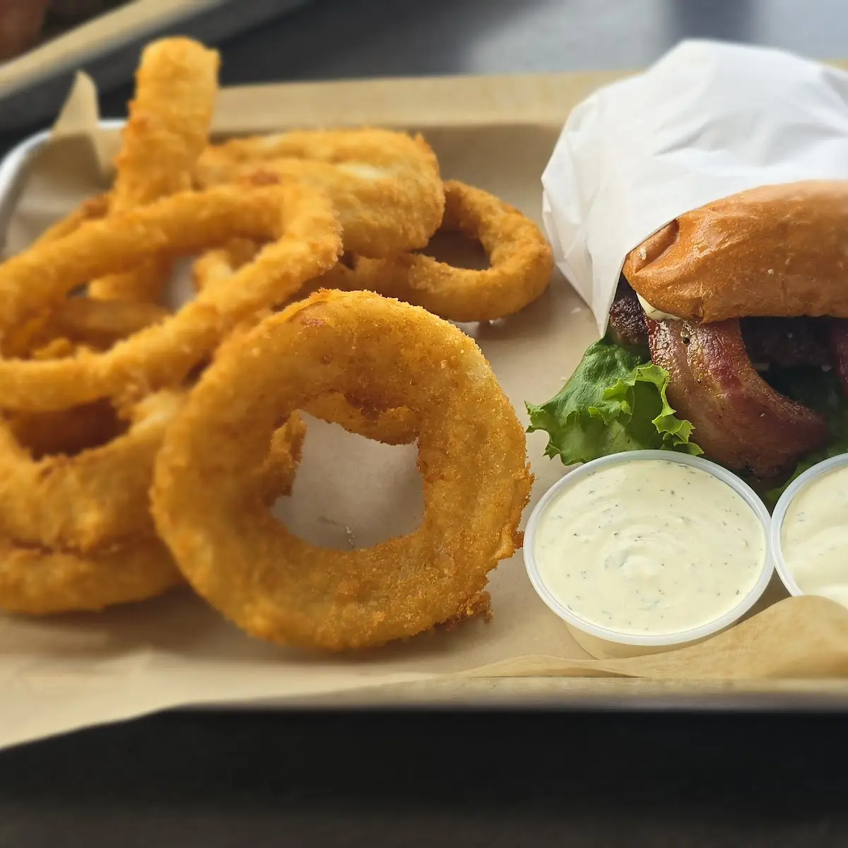 Bleu Burger w Onion Rings