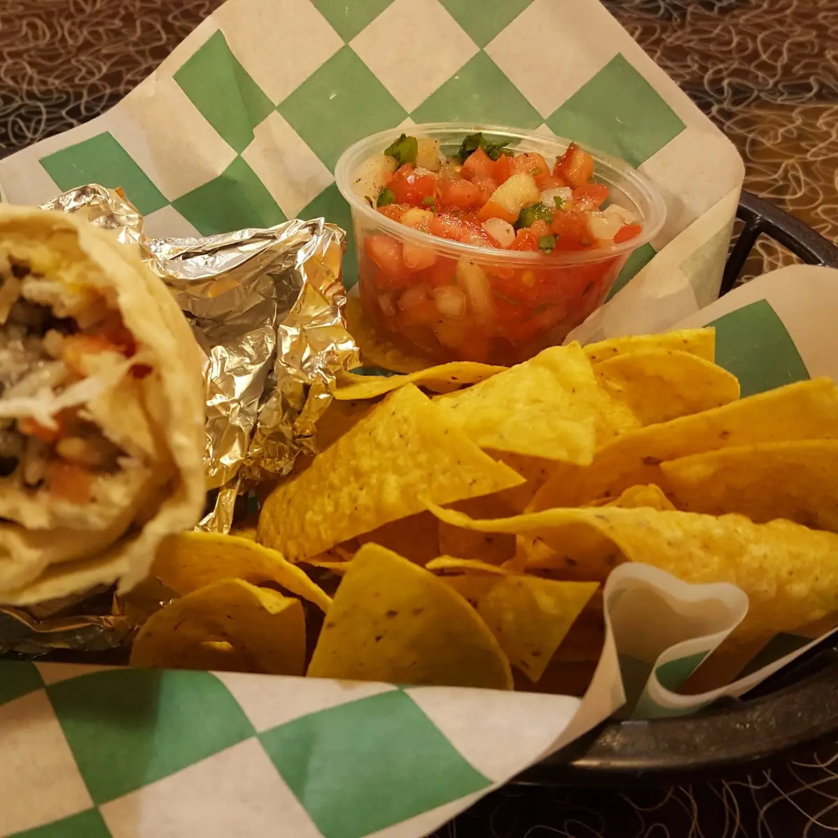 Chicken Burrito and Chips