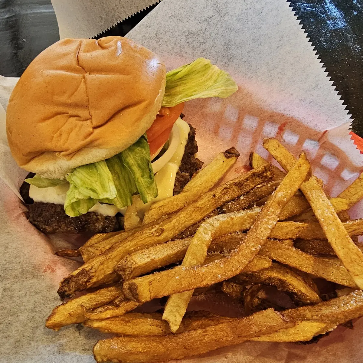 Cheeseburger and Hand Cut Fries