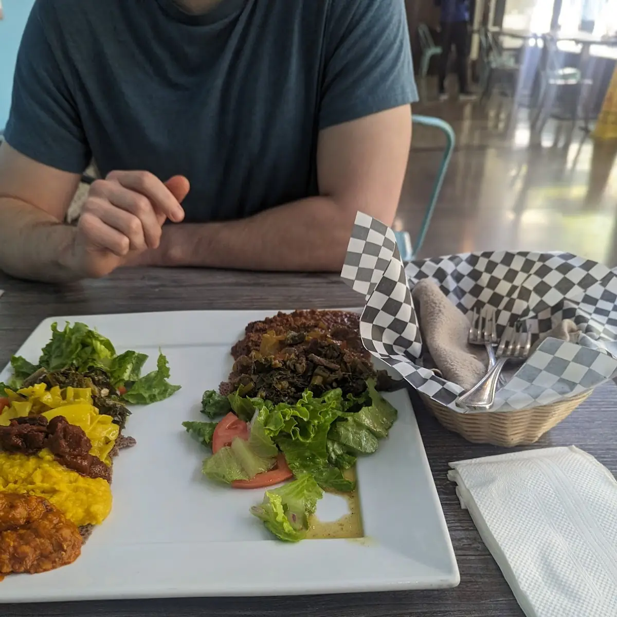 Vegetarian Combination and Meat Combination with Injera