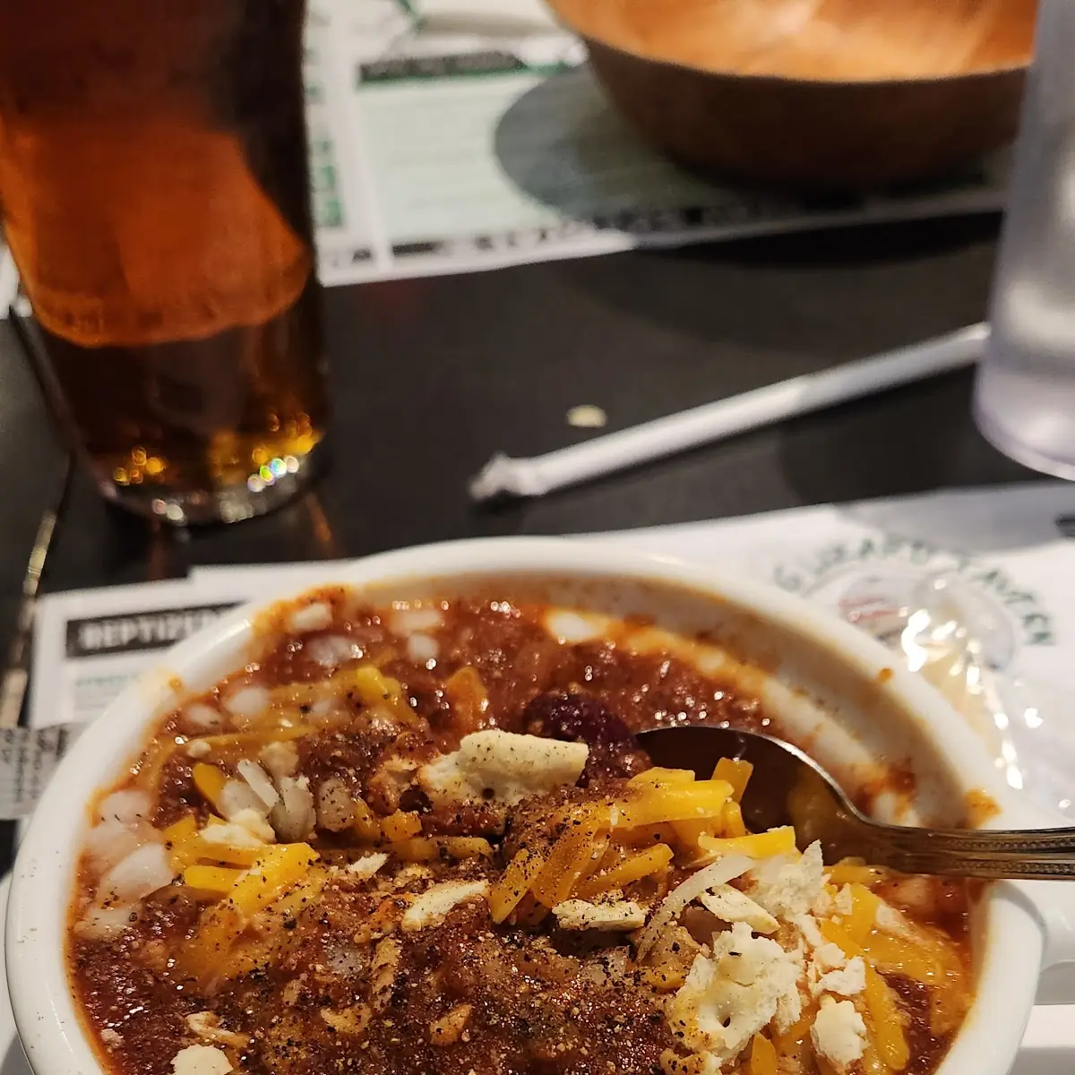 Chili with Cheese and Raw Onion