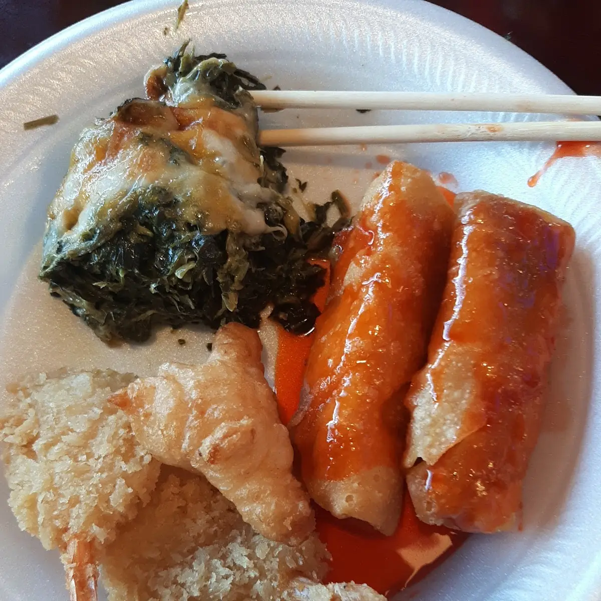 Pork Egg Roll Spinach with Cheese Crab Rangoon