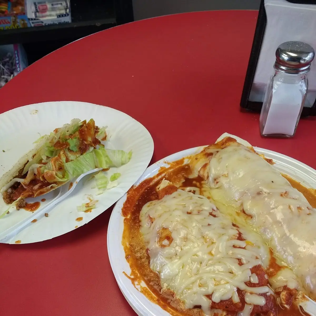 Beef Burrito and Chicken Enchilada