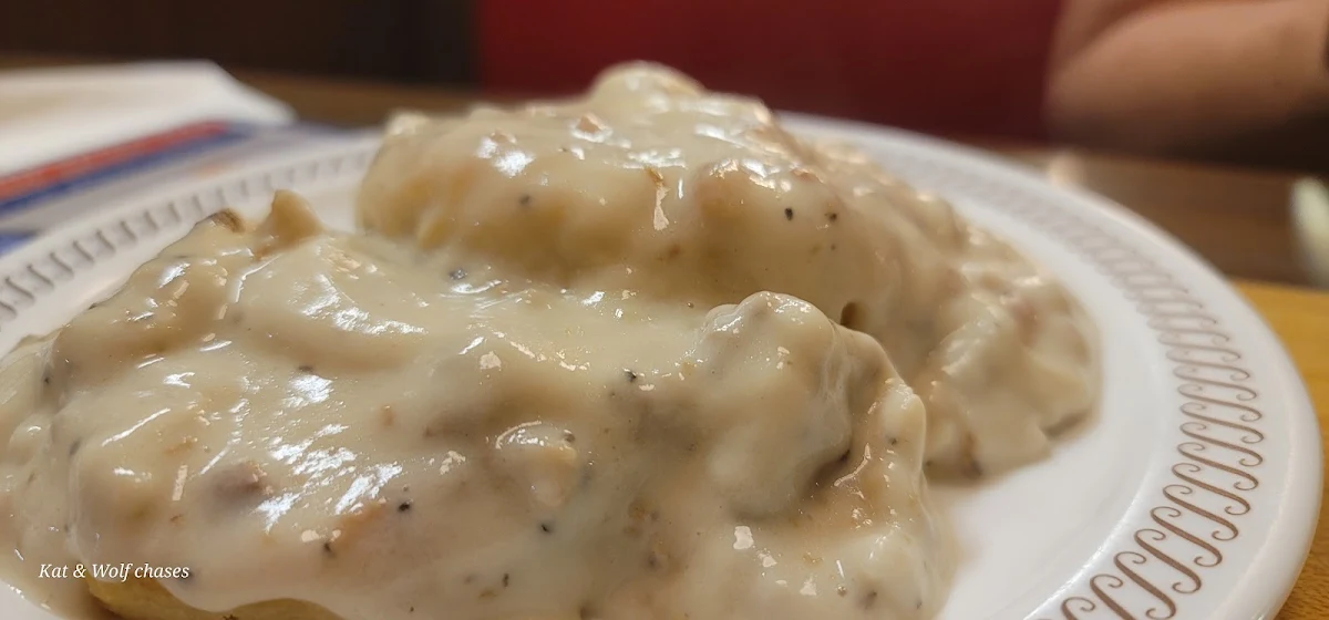Two Biscuits & Gravy Two Eggs on the Side & Beverage