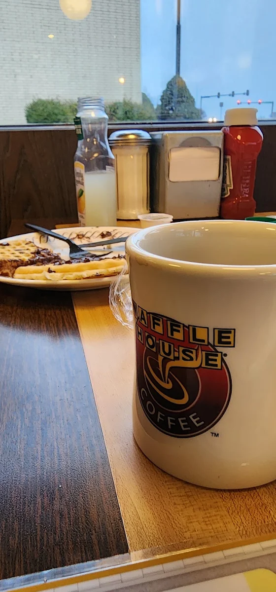 Warm Coffee and Chocolate Chip Waffle