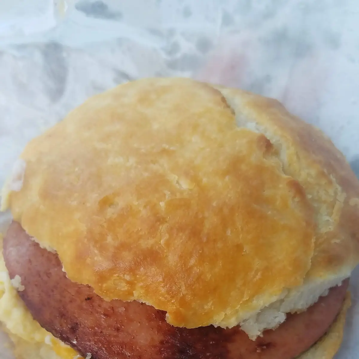 Fried Bologna Egg & Cheese Biscuit