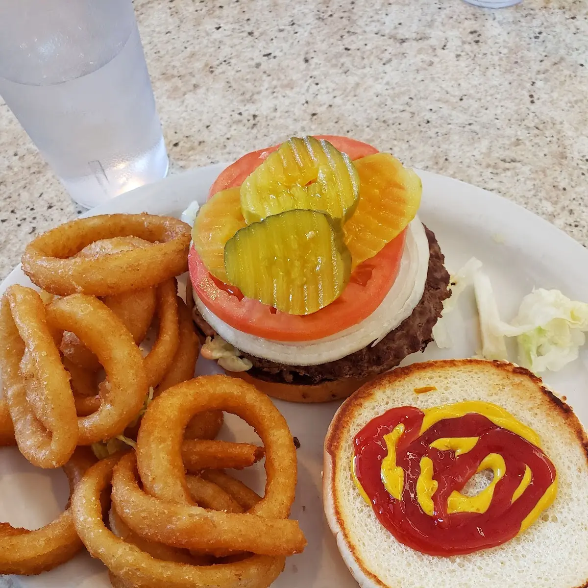 Hamburger and Onion Rings
