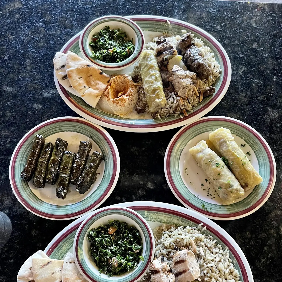 Chicken Kabob Plate Sampler Platter Grape Leave & Cabbage Rolls 10 10