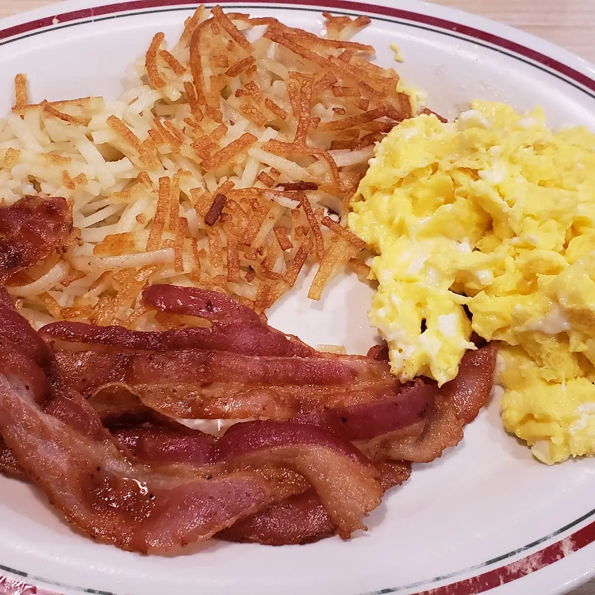 Bacon Hash Browns and Scrambled Eggs