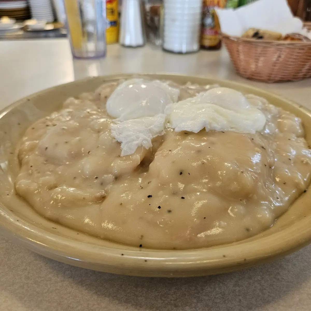 Biscuits and Gravy with Poached Eggs