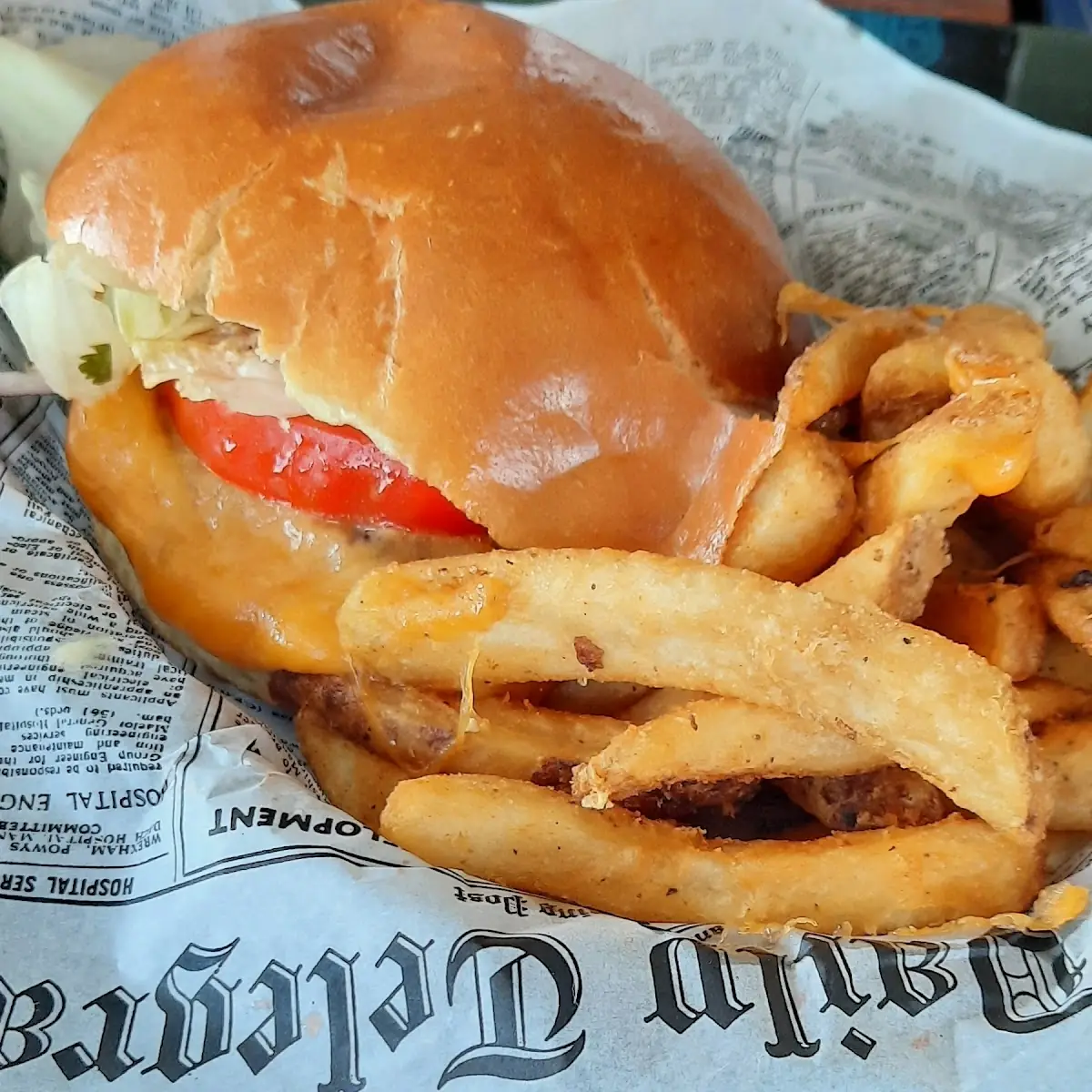 Cheese Burger with Lettuce Tomato and Fried