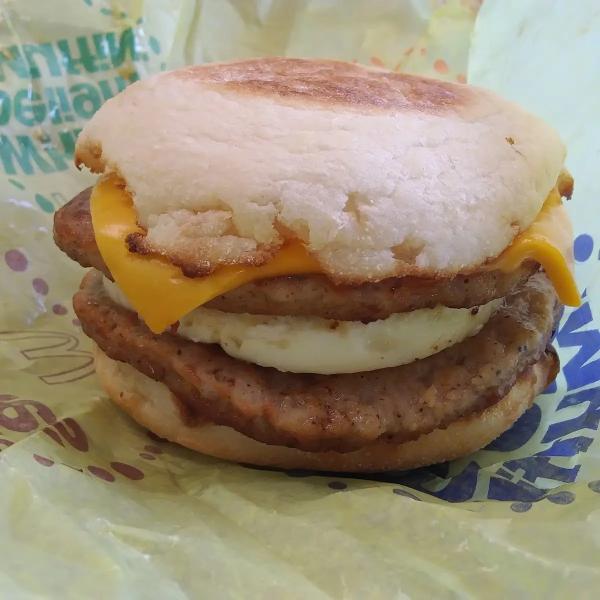 Double Sausage Egg Mcmuffin Sandwich