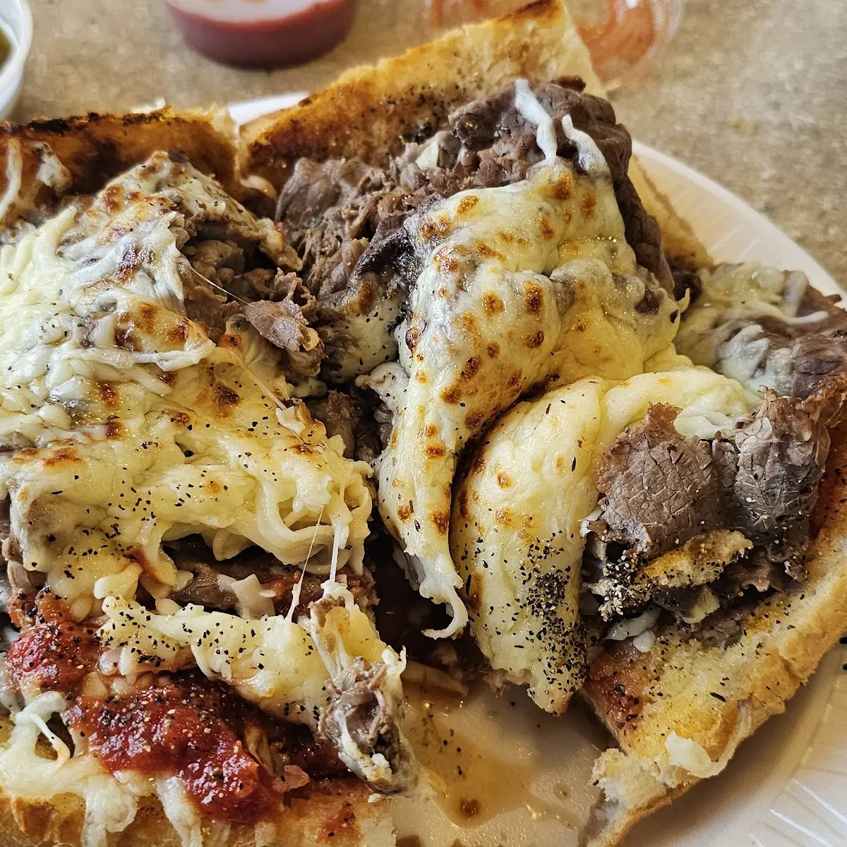Combo Beef and Sausage on Garlic Bread