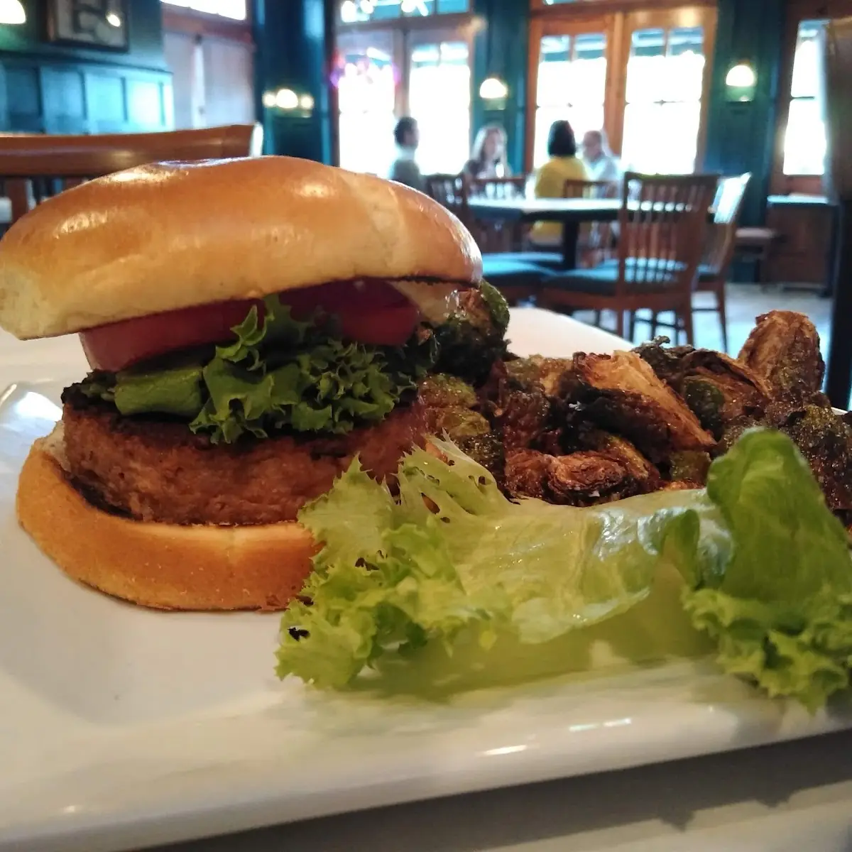 Veggie Burger and Brussel Sprouts