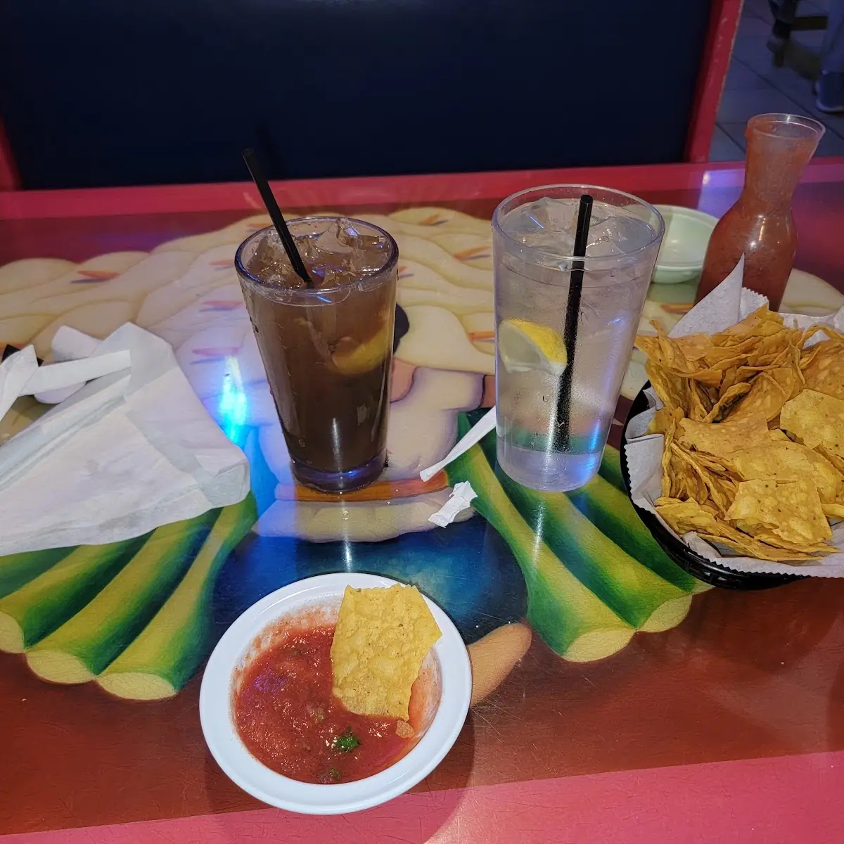 Chips Salsa and Long Island Iced Tea