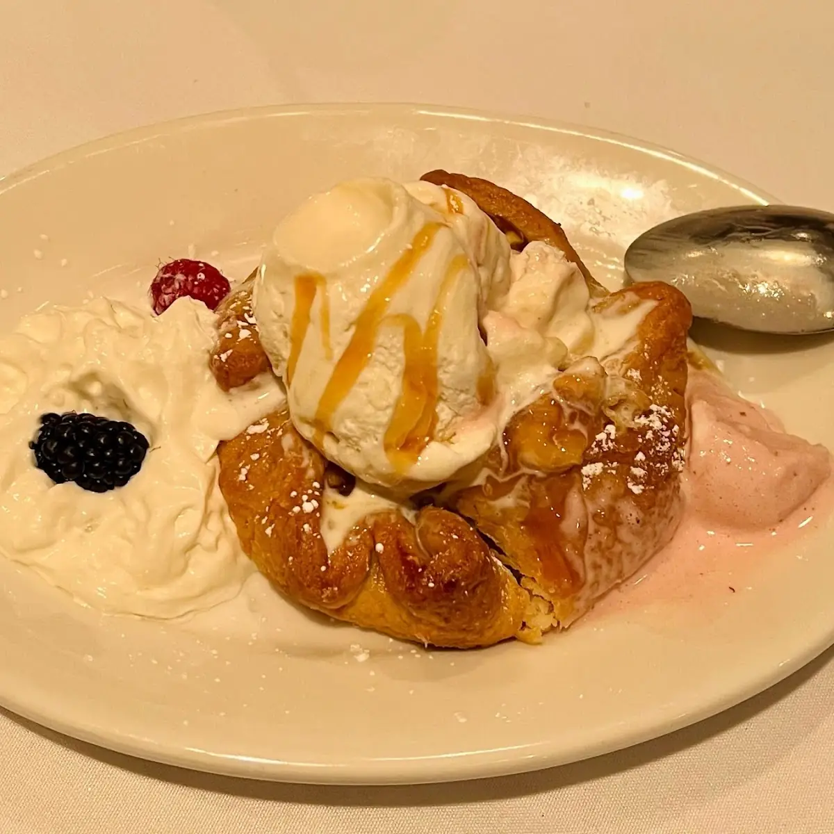 Bread Pudding with Ice Cream and Berries