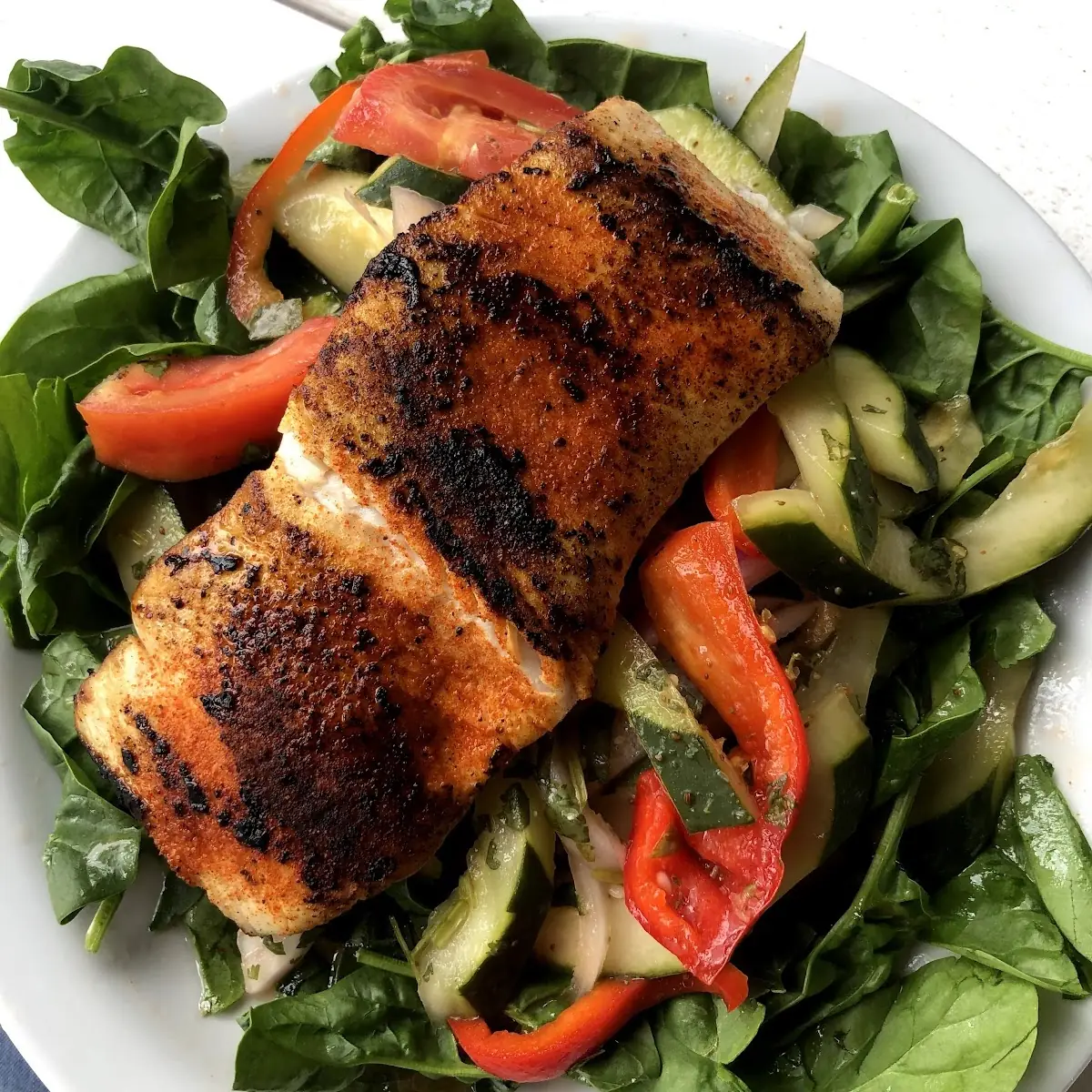 Cucumber Salad with Blackened Mahi Mahi