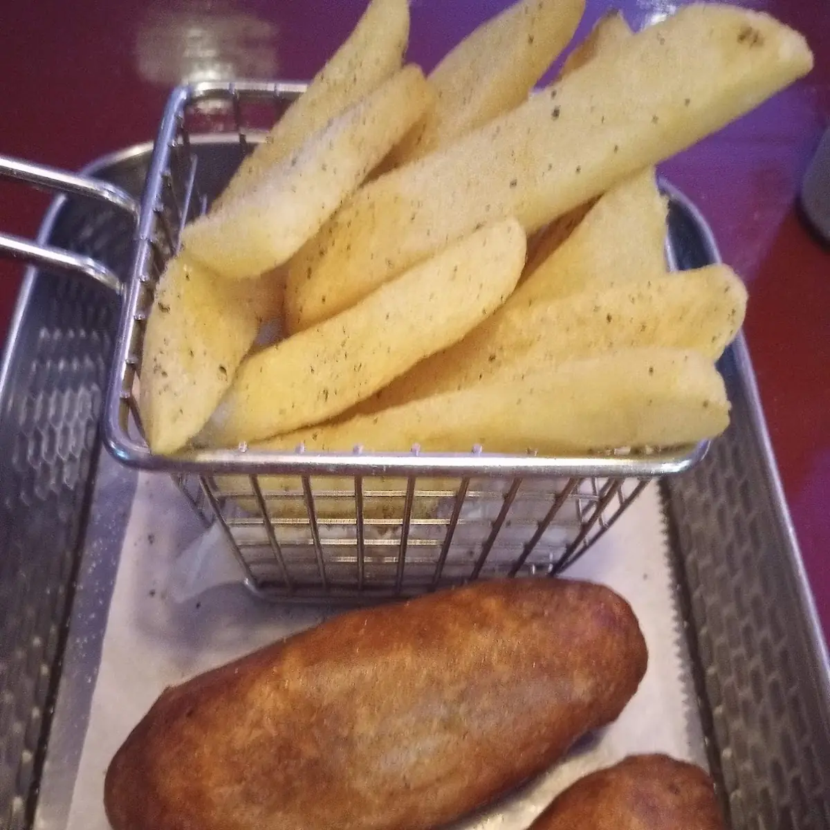 Fried Corn Fritters with Potato Wedges