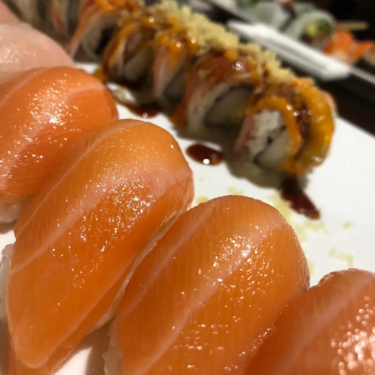 Salmon Sushi and Shrimp Tempura Roll