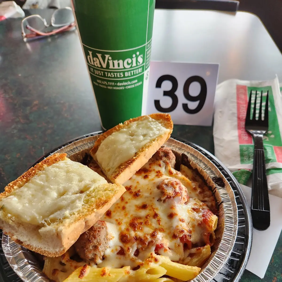 Mostaccioli and Meatballs with Cheesy Bread