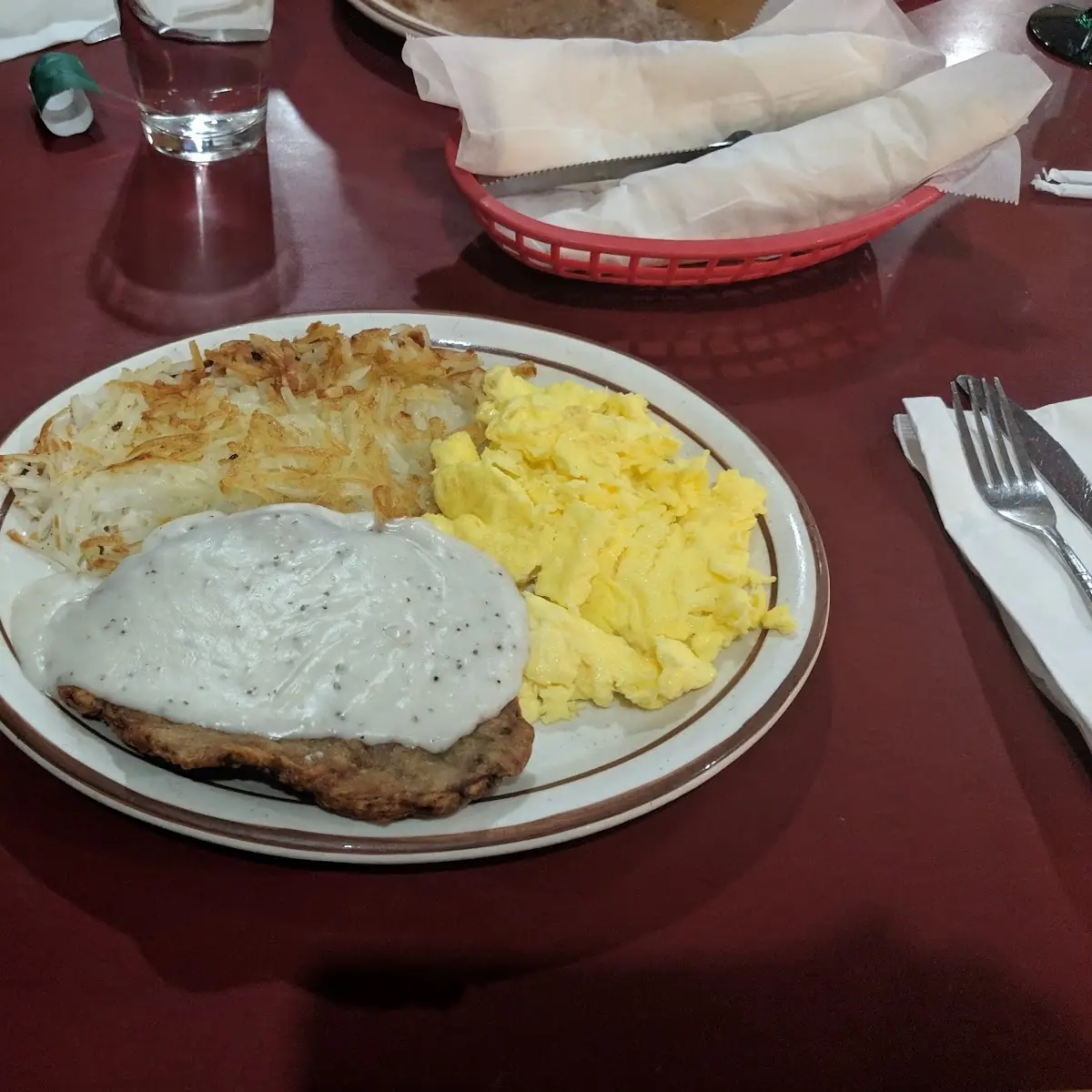 Chicken Fried Steak with Scrambled Eggs and Hash Browns