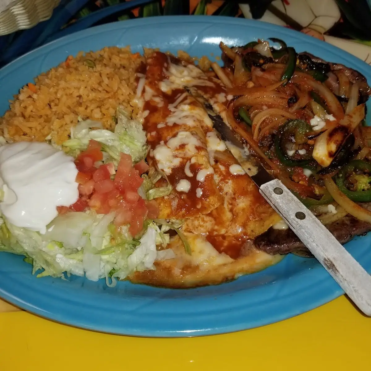 Bean Tostada Cheese Enchilada Rice & Beans