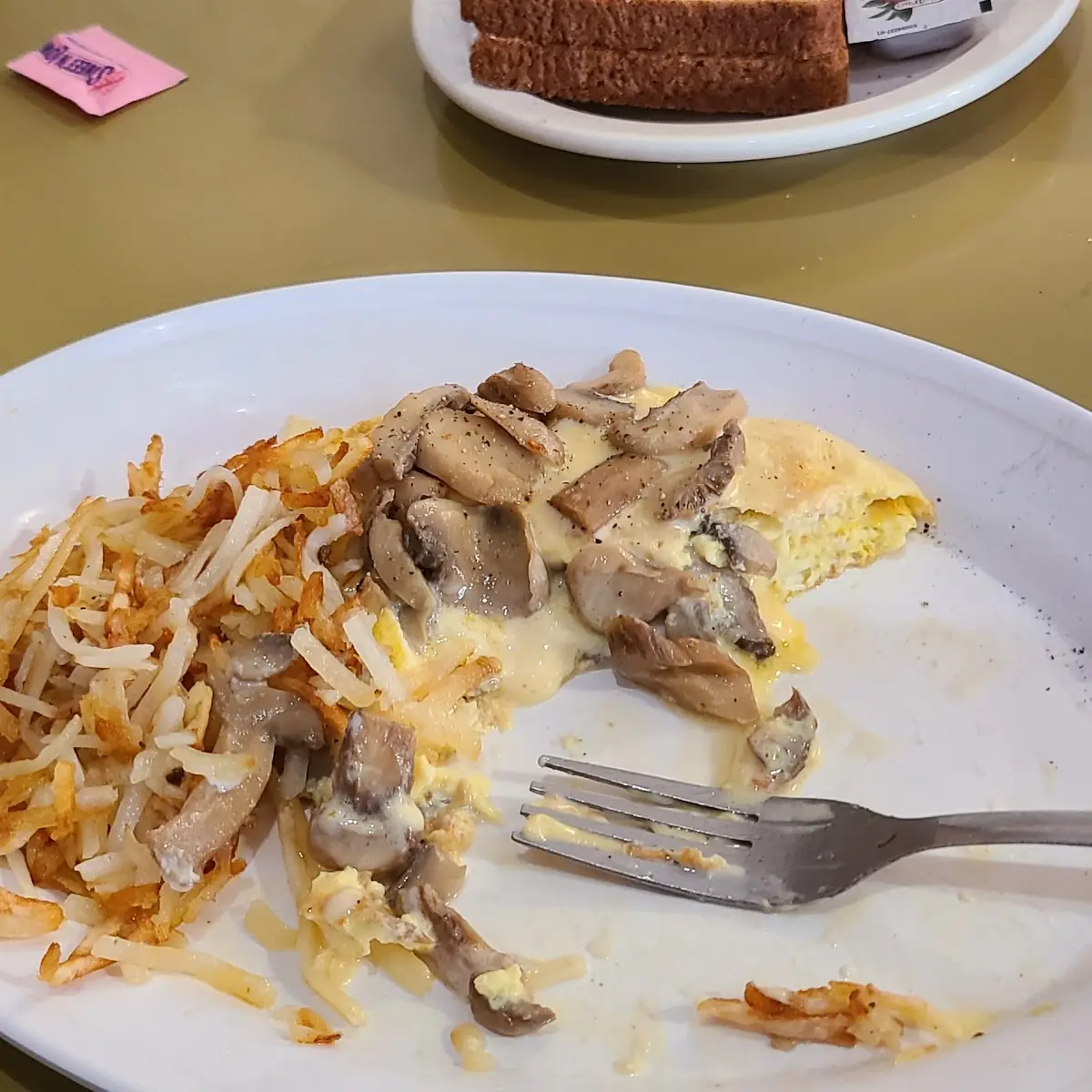 Mushroom and Cheese Omelette with Hashbrowns