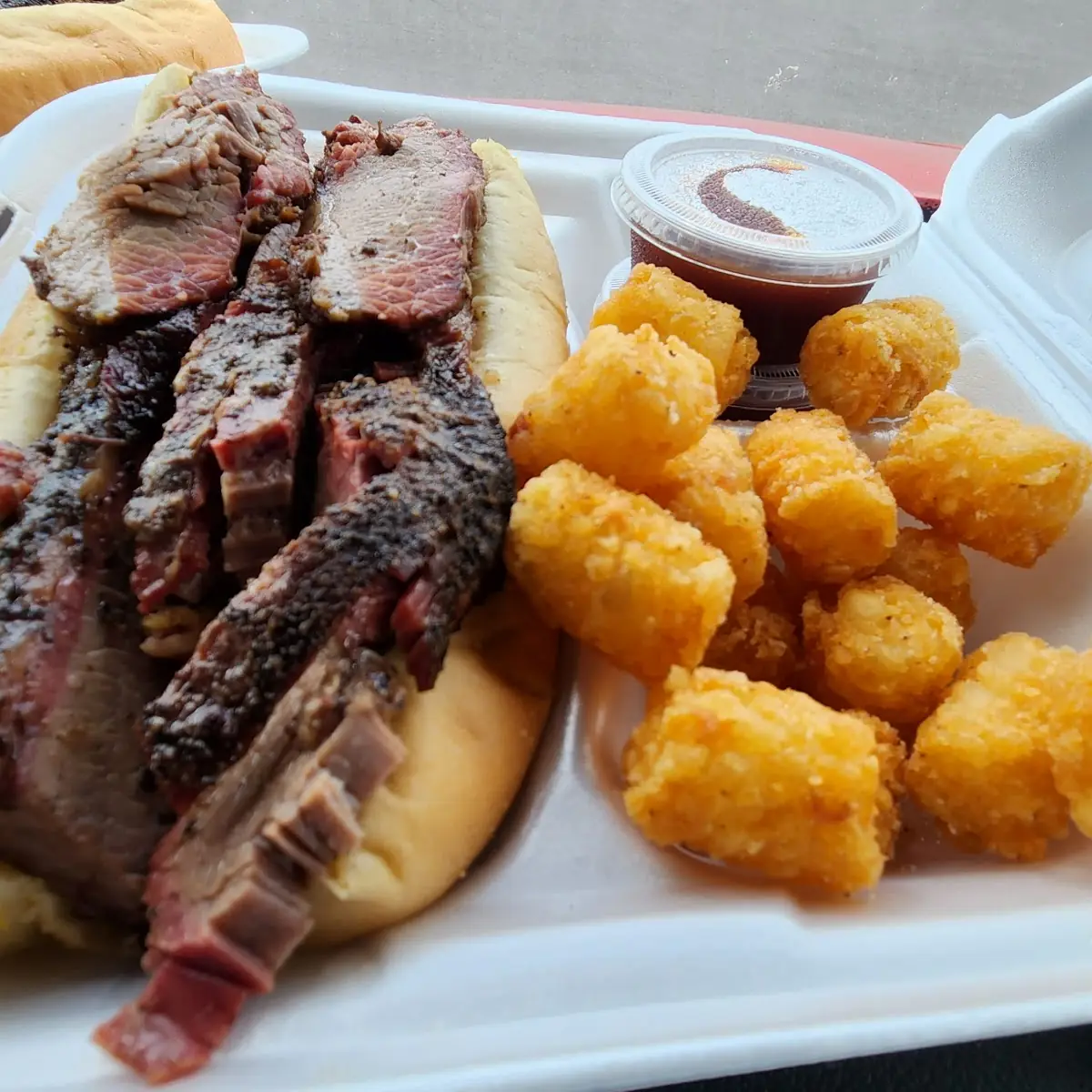 Brisket Sandwich and Tots