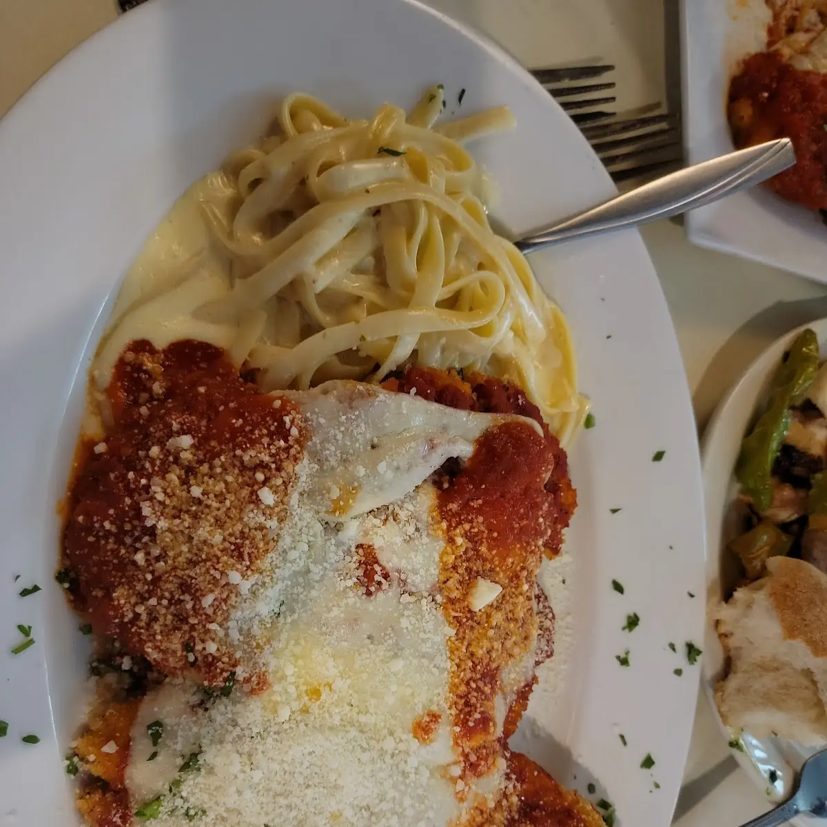 Trio Veal & Chicken Parm with Alfredo Pasta
