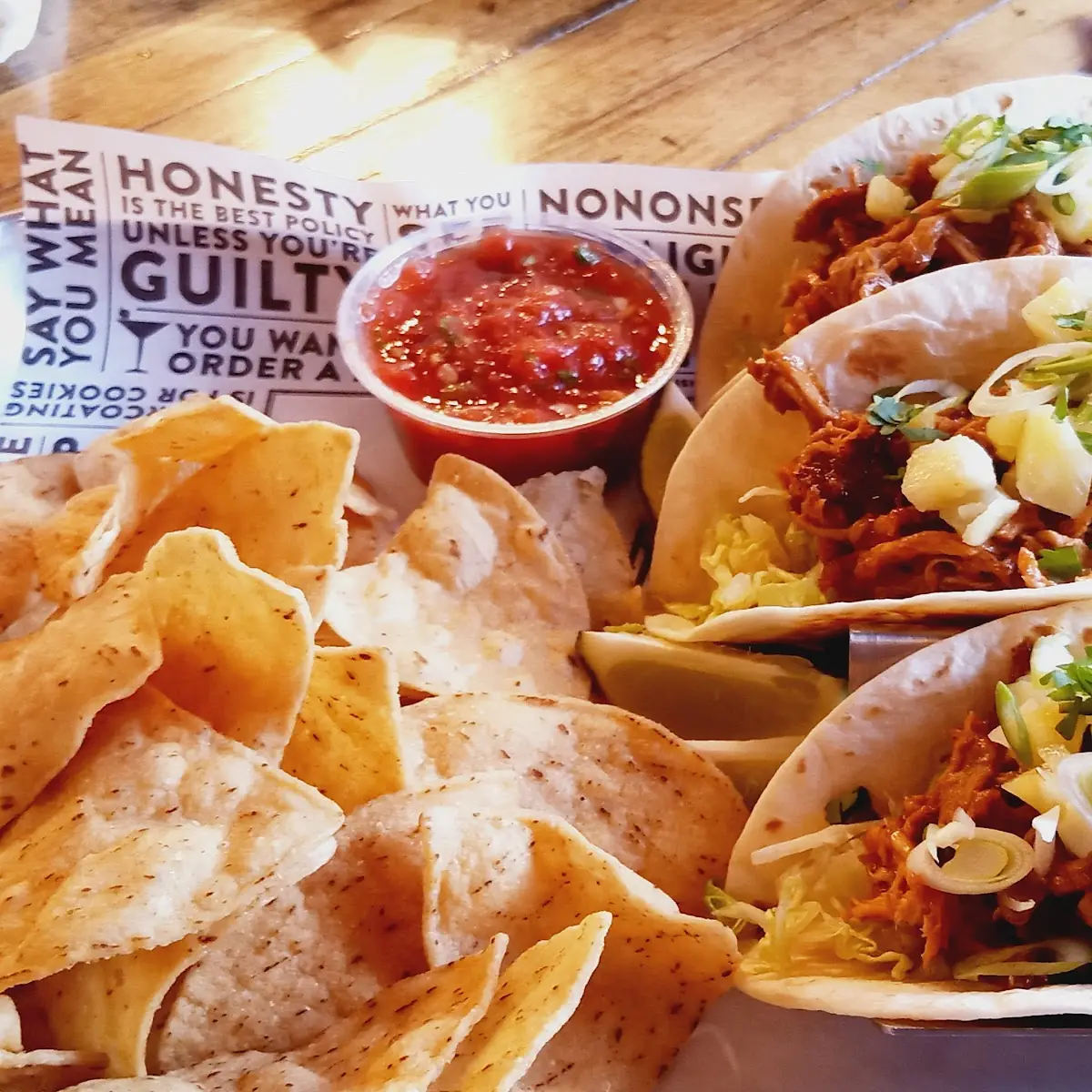 Pulled Pork Tacos with Chips and Salsa, Frank Brewing Co.