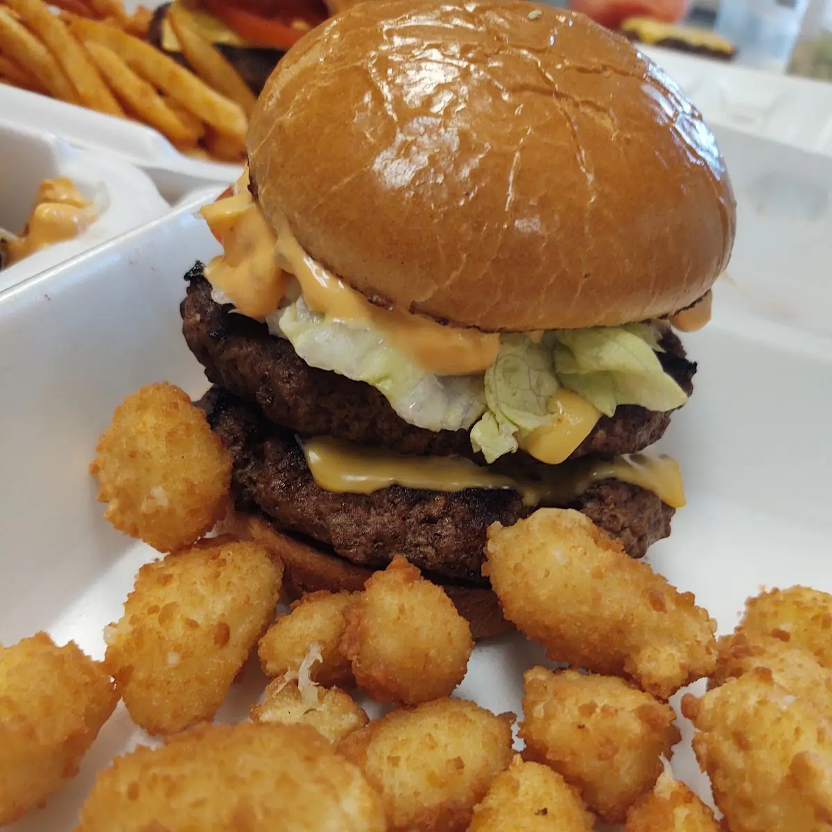 Cheesy Bacon Tot Tender Burger