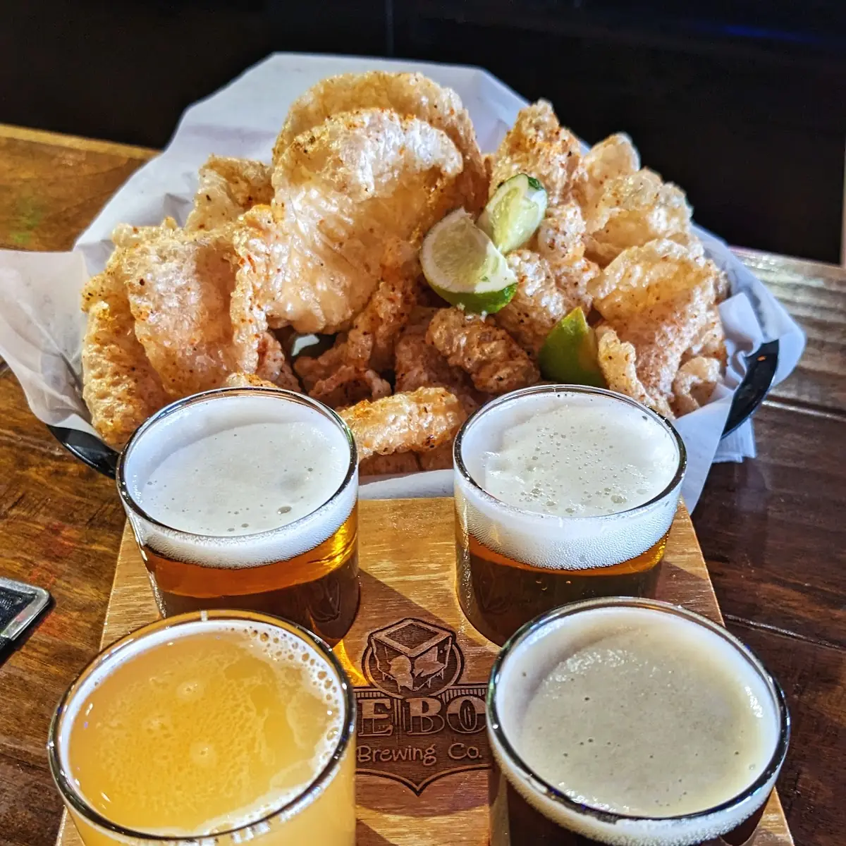 Beer Flight and Chicarrones