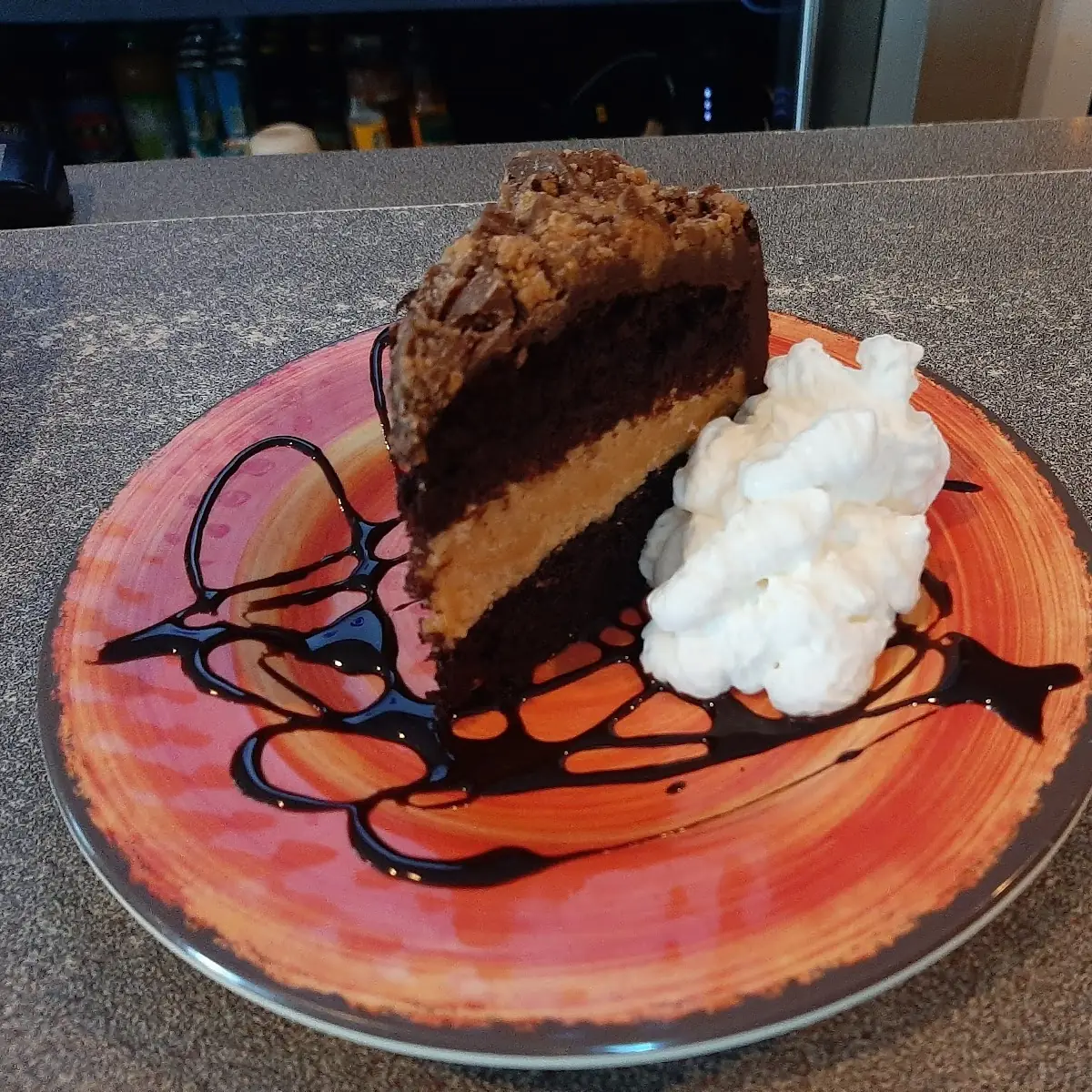 Chocolate Peanut Butter Cake Slice