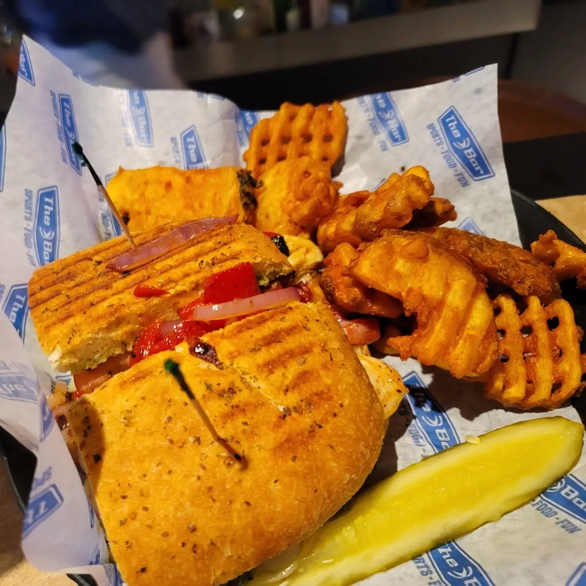 Chicken Panini with Waffle Fries