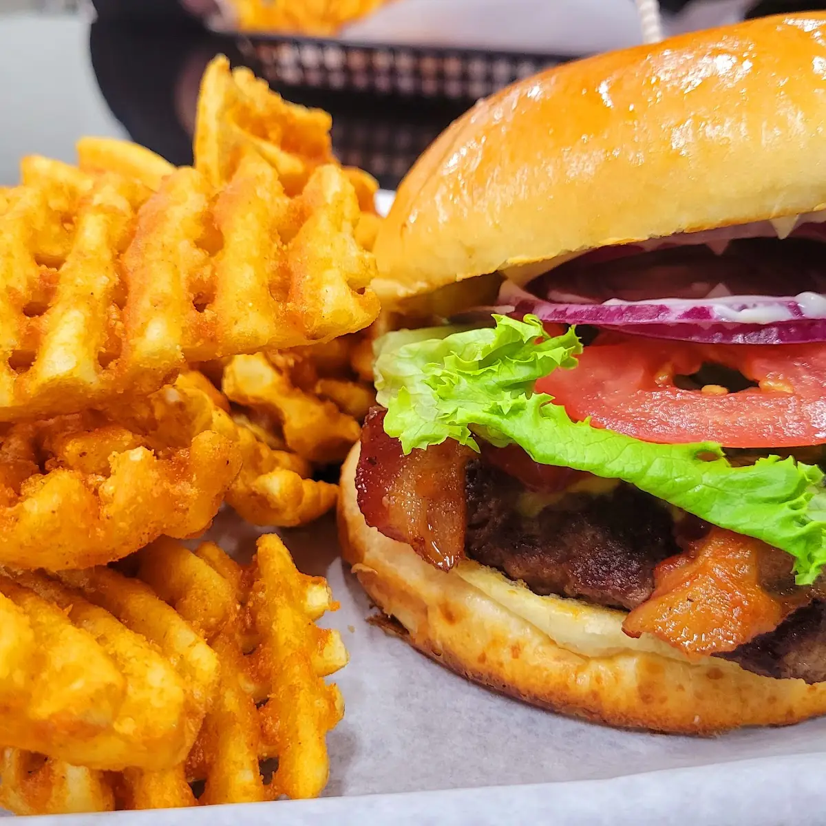 Bacon Cheeseburger & Waffle Fries