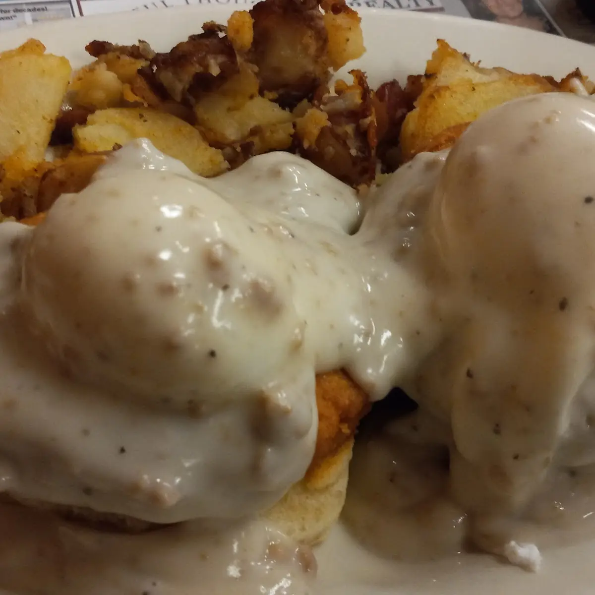 Fried Chicken Eggs Benedict with Home Fries
