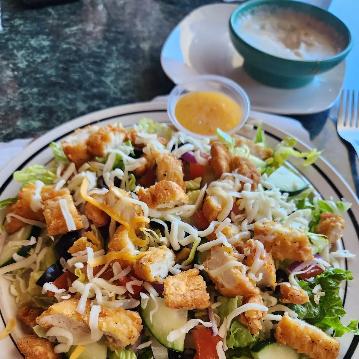 Crispy Chicken Salad Served with Ranch Dressing