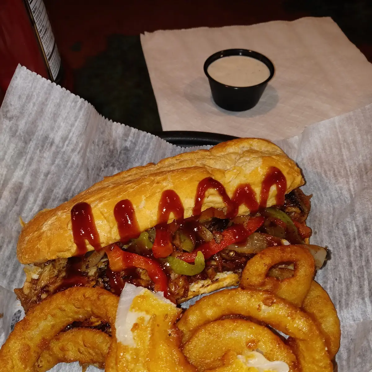 Barbecue Sub with Onion Rings
