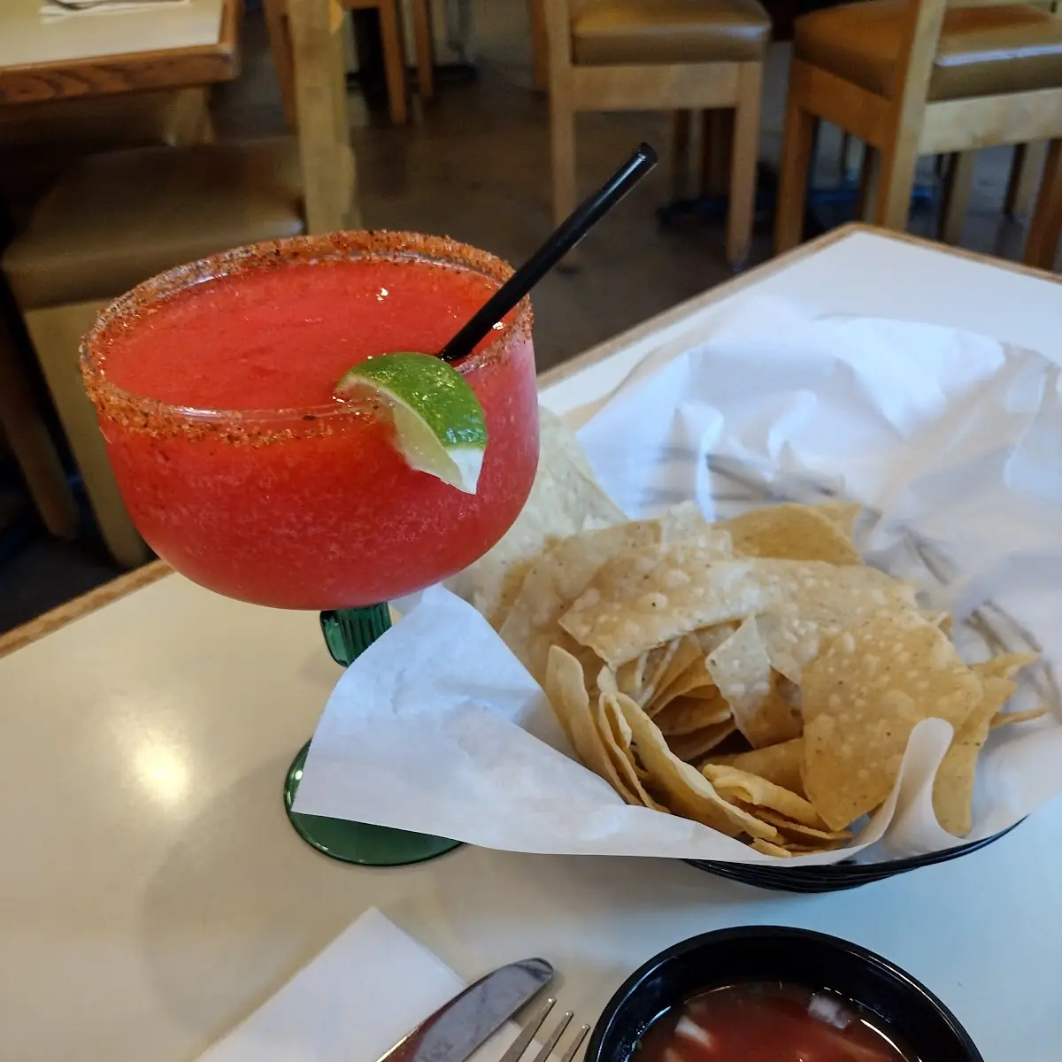 Chips and Salsa and a Strawberry Margarita