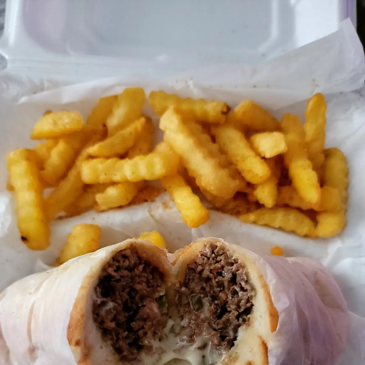 Philly Cheese Steak Sub and Fries