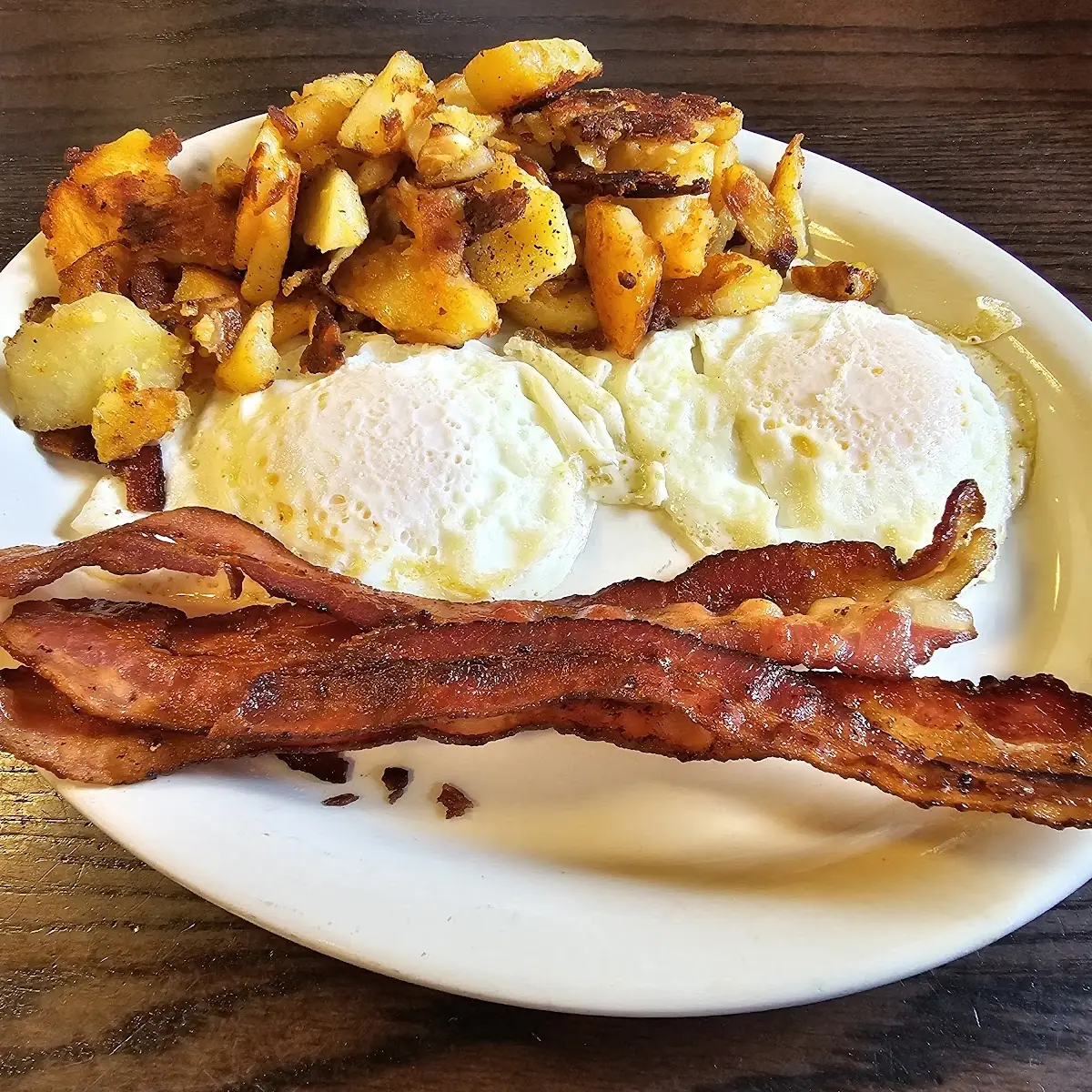 2 over Easy Eggs Hash Browns and Bacon