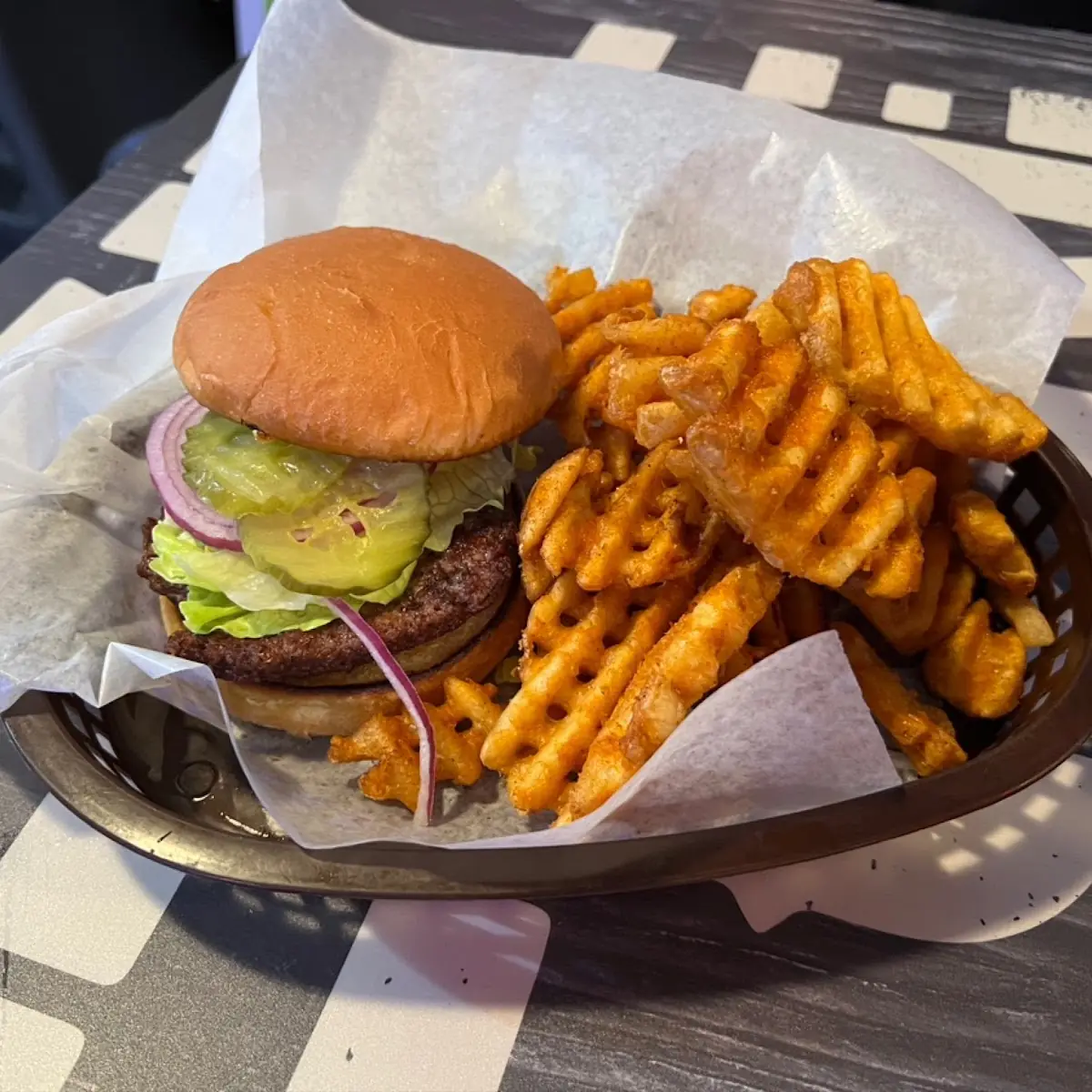 Burger and Waffle Fries