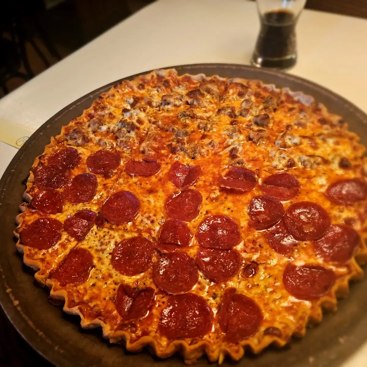 Half Sausage Pizza Half Pepperoni Pizza