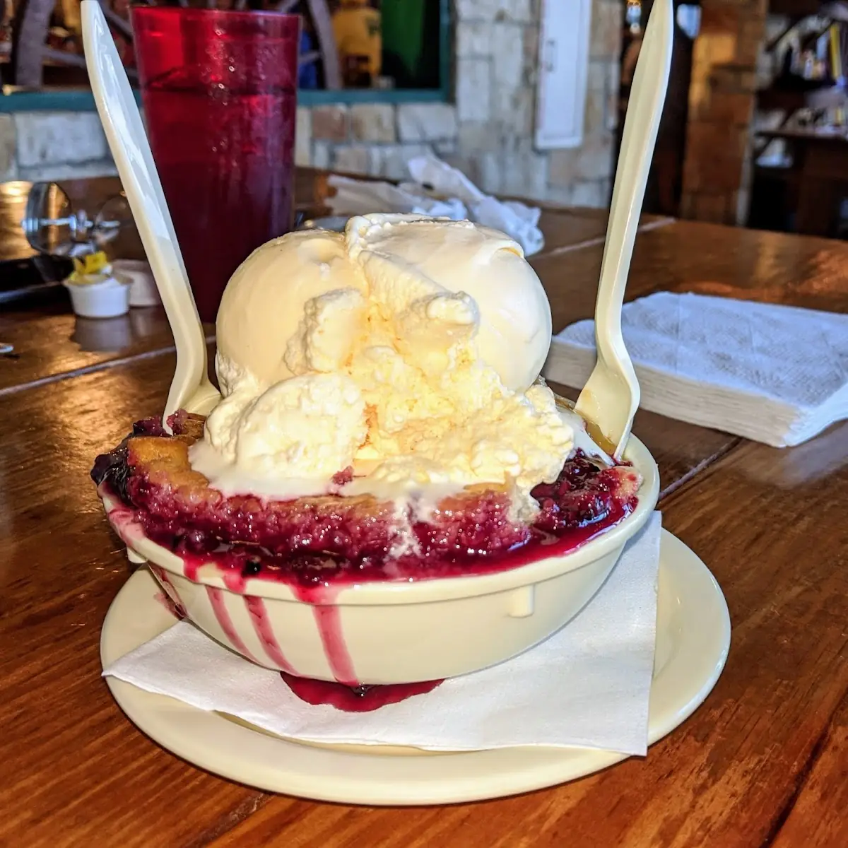 Blackberry and Peach Cobbler with Vanilla Ice Cream