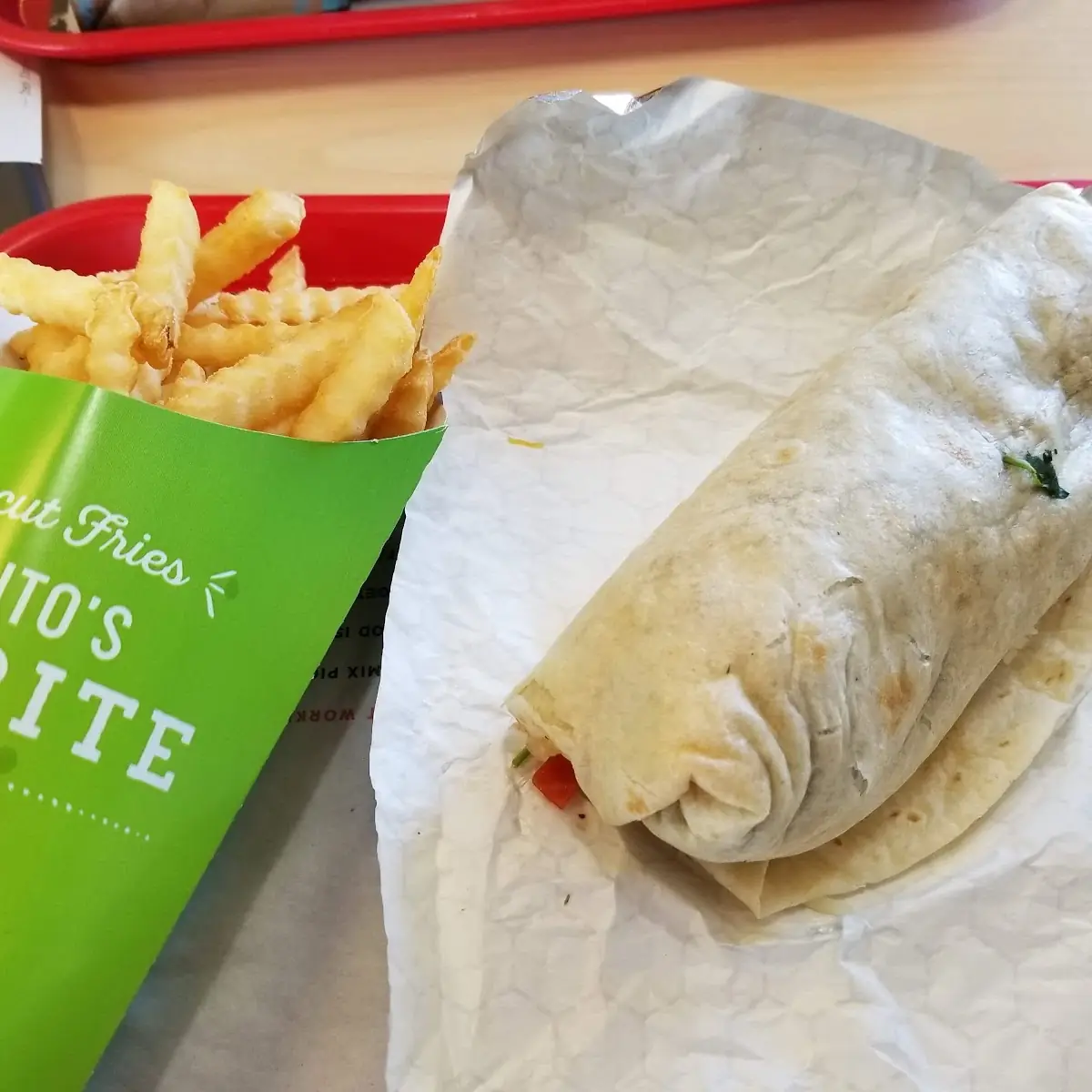 Chicken Burrito and Fries