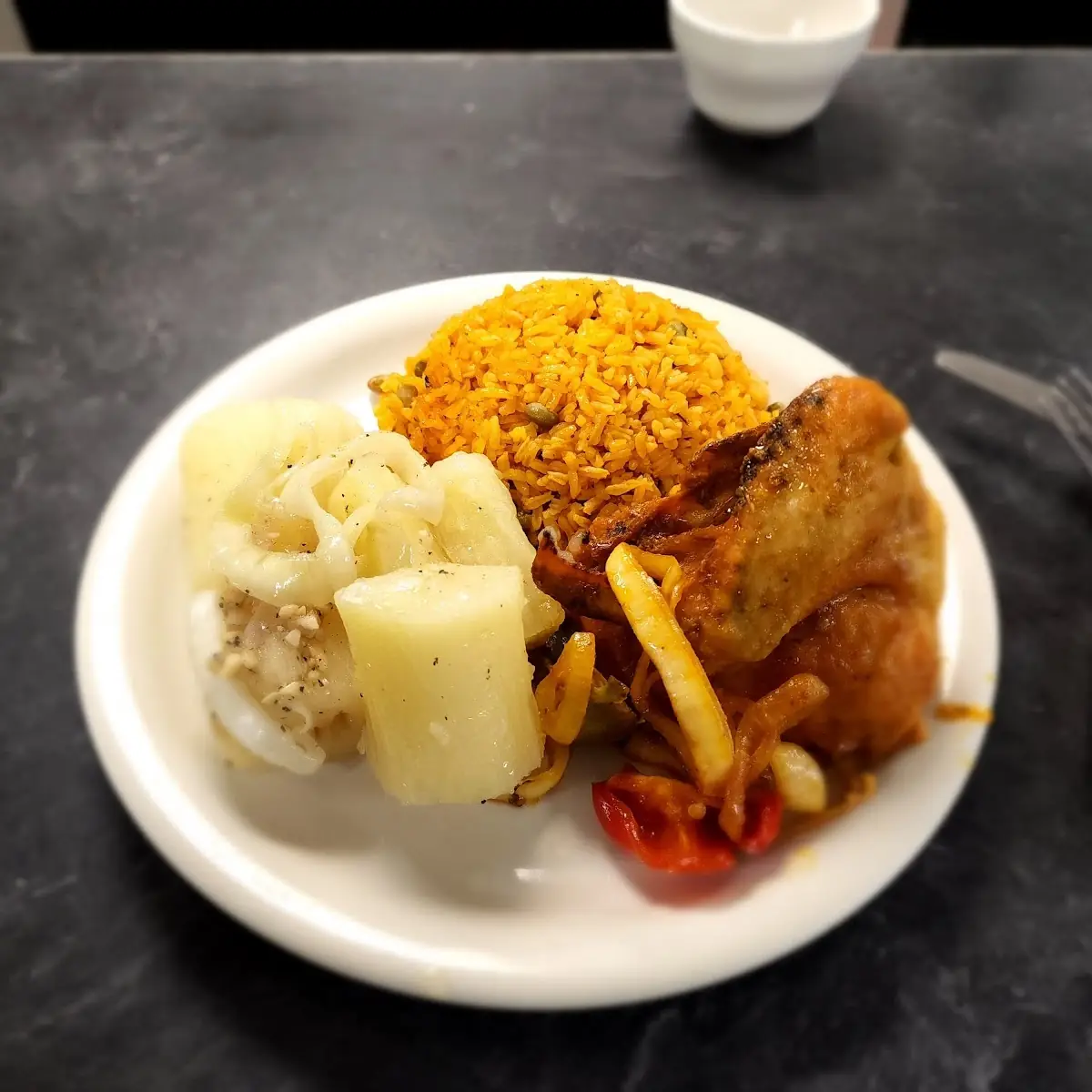 Stewed Chicken Yuca and Yellow Rice