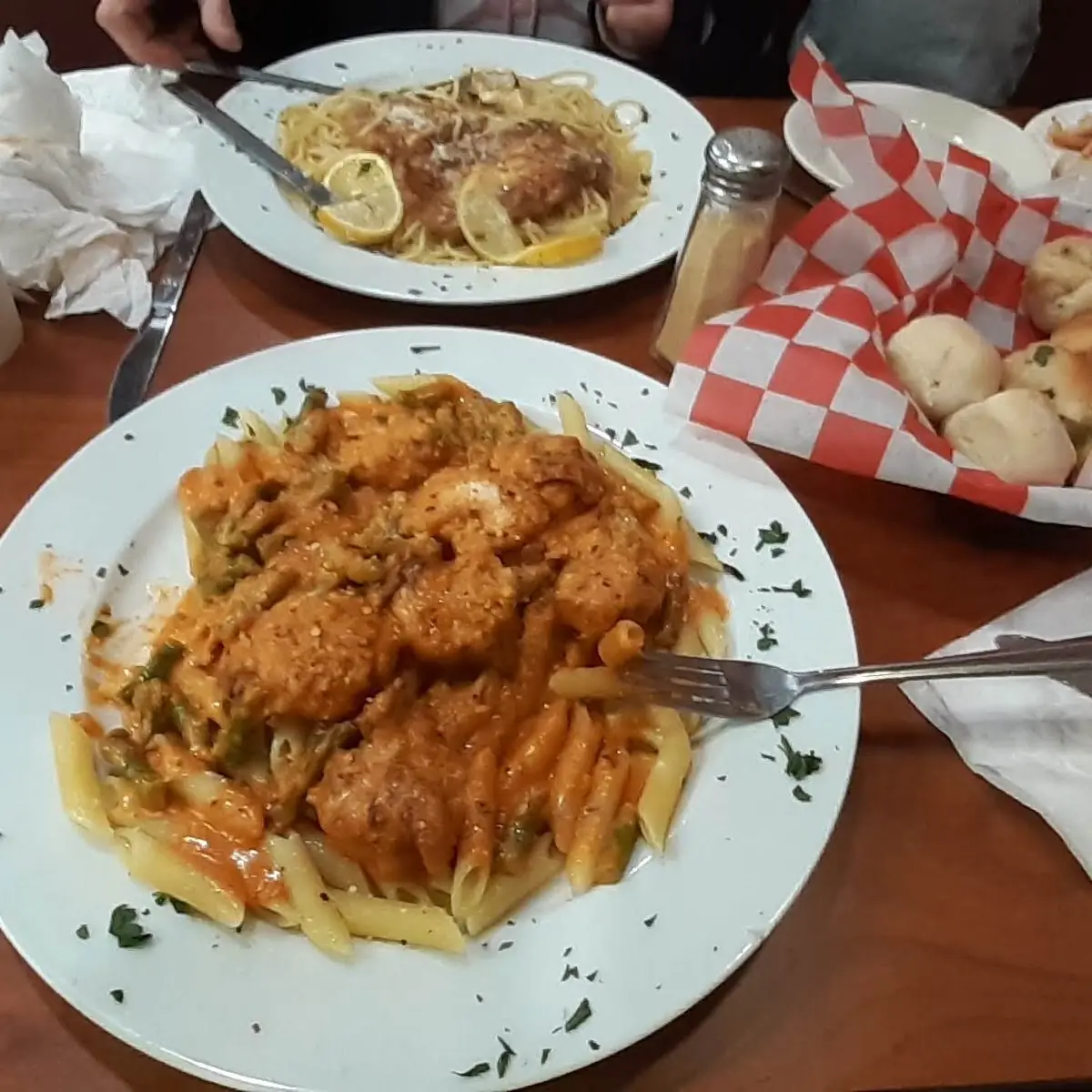 Bacon Wrapped Shrimp over Penne