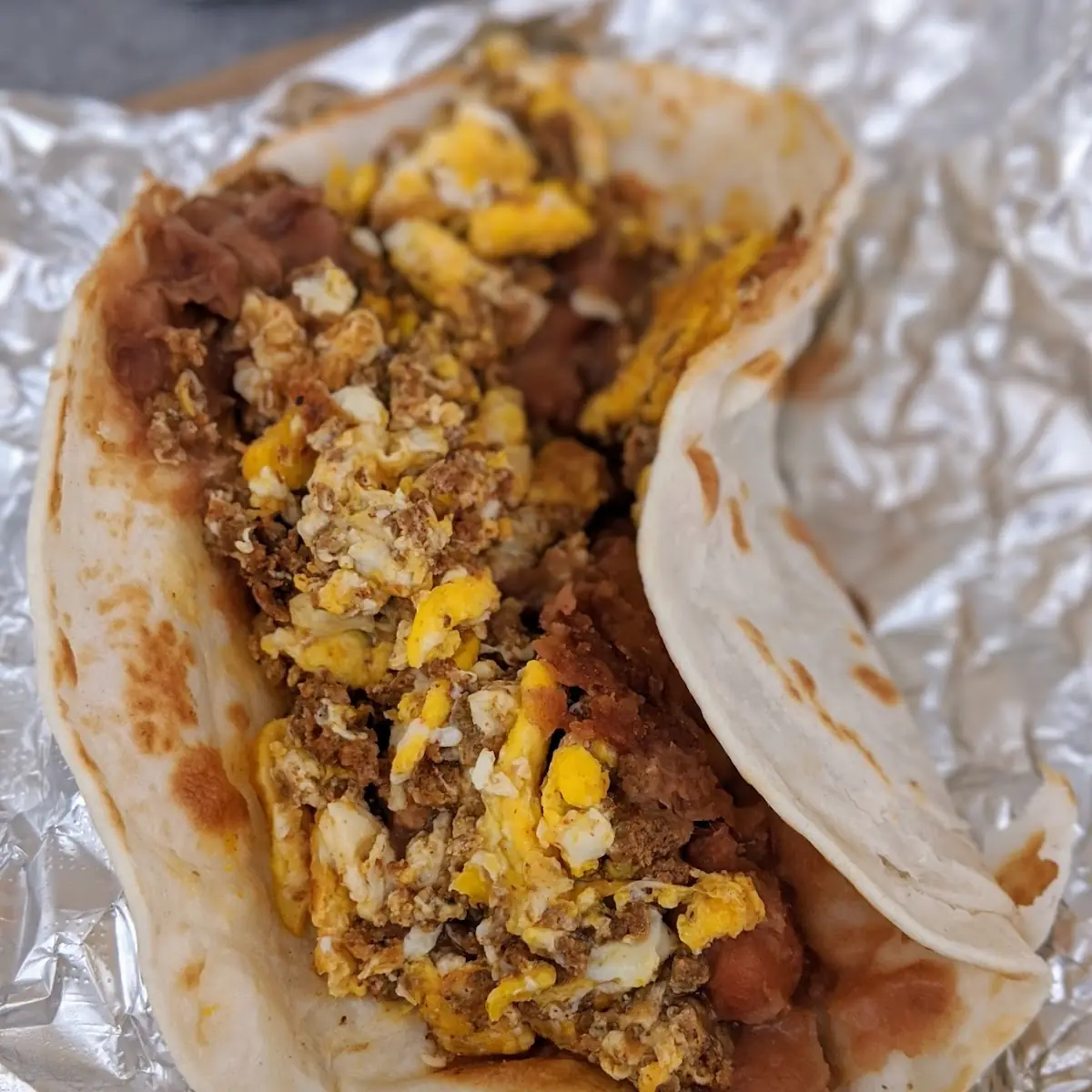 Chorizo Egg and Bean Taco